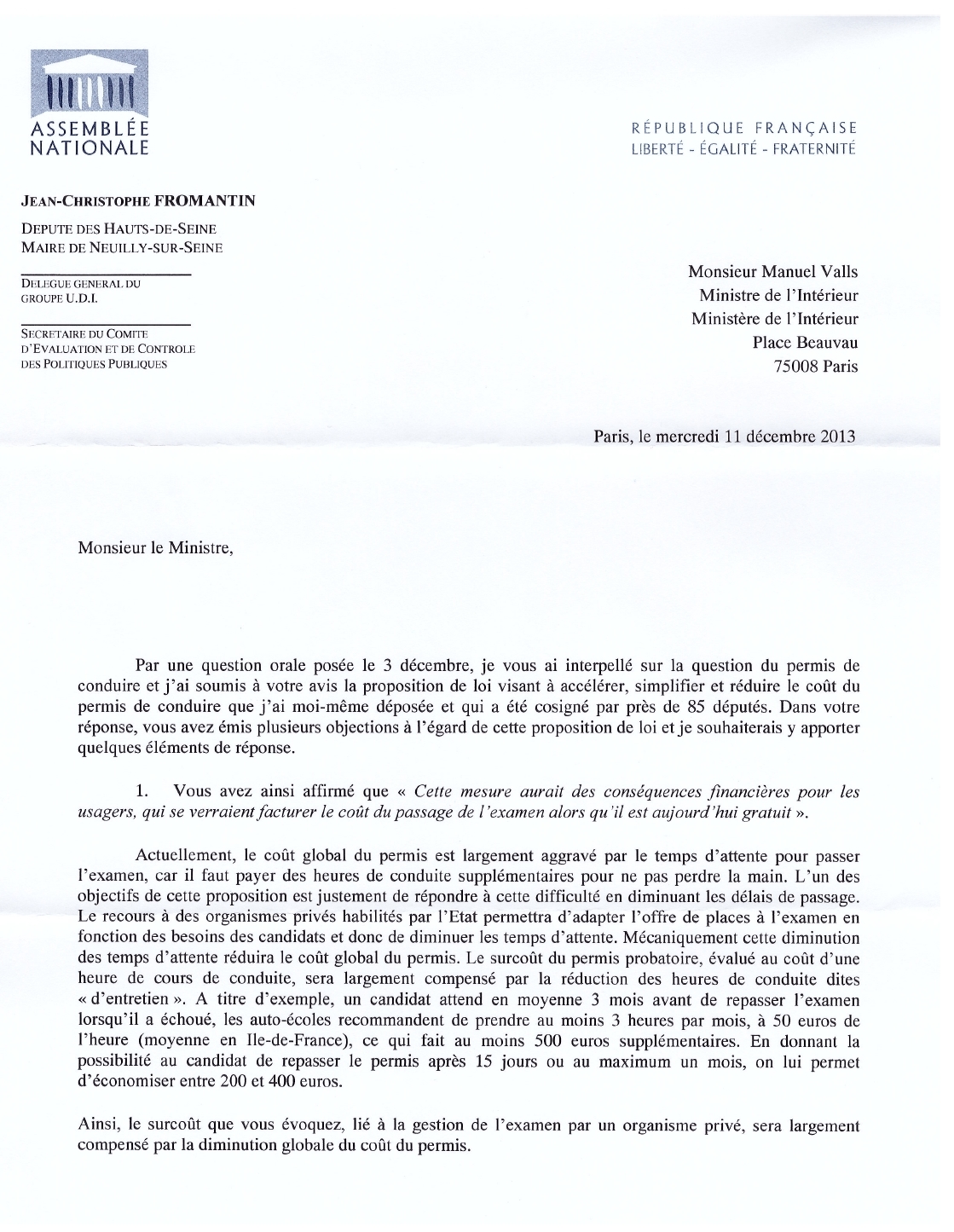 exemple de courrier adresse a un ministre